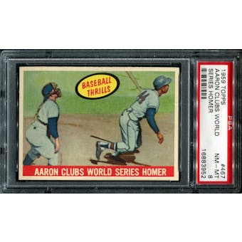 1959 Topps Baseball #467 Hank Aaron Clubs World Series Homer PSA 8 (NM-MT) *3952