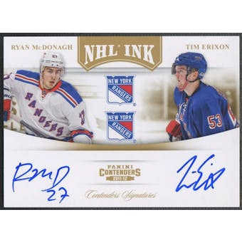 2011/12 Panini Contenders #10 Ryan McDonagh & Tim Erixon NHL Ink Duals Gold Auto #07/25