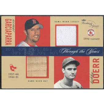 2003 Fleer Rookies and Greats #NGBD Nomar Garciaparra Bobby Doerr Through the Years Game Used Dual Jersey Bat