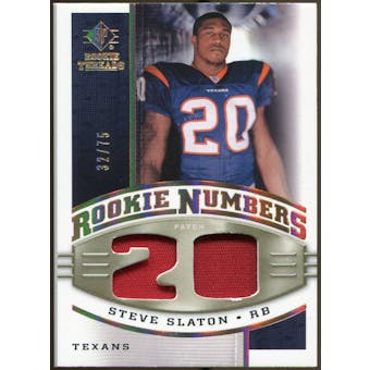 2008 Upper Deck SP Rookie Threads Rookie Numbers Holofoil Patch #RNSS Steve Slaton /75