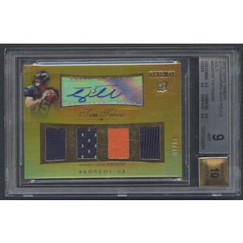 2010 Topps Tribute #AQRTTE Tim Tebow Quad Gold Rookie Jersey Auto #09/15 BGS 9