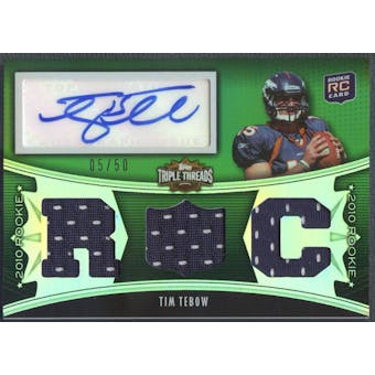 2010 Topps Triple Threads #109A Tim Tebow Emerald Rookie Jersey Auto #05/50