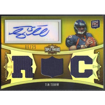 2010 Topps Triple Threads #109A Tim Tebow Gold Rookie Jersey Auto #06/25