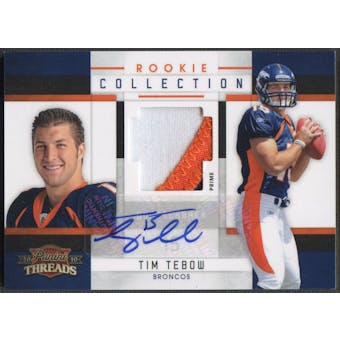 2010 Panini Threads #34 Tim Tebow Rookie Collection Materials Patch Auto #05/15