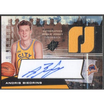 2004/05 SPx #125 Andris Biedrins Throwback Rookie Jersey Auto