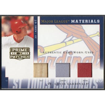 2005 Prime Patches #50 J.D. Drew Major League Materials Triple Swatch Bat Jersey Shoe #059/150