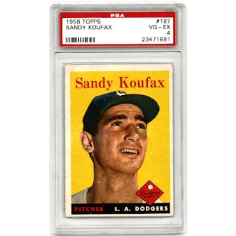 1958 Topps Baseball #187 Sandy Koufax Graded PSA 4 (VG-EX) *1881*