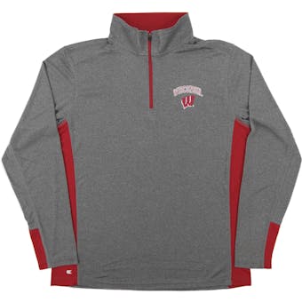 Wisconsin Badgers Colosseum Gray Ridge Runner 1/4 Zip Performance Long Sleeve Shirt (Adult Medium)
