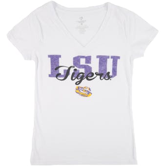 LSU Tigers Colosseum White Open Frame V-Neck Tee Shirt (Womens L)