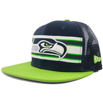 Seattle Seahawks New Era 9Fifty Navy Throwback Stripe Flat Brim Snapback Hat (Adult OSFA)