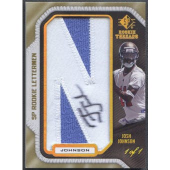 2008 SP Rookie Threads #JJ22 Josh Johnson Rookie Lettermen Last Name Patch Letter "N" Auto #1/1