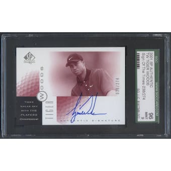 2001 SP Authentic #TW2 Tiger Woods Sign of the Times Red Player's Rookie Auto #038/274 SGC 96