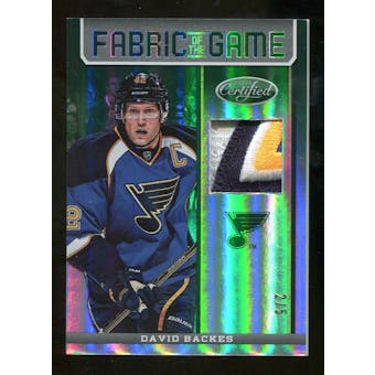 2012/13 Panini Certified Fabric of the Game Mirror Emerald Patch #98 David Backes 2/5