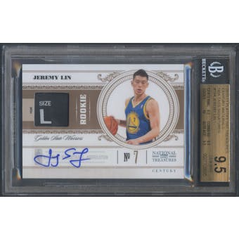2010/11 Playoff National Treasures #194 Jeremy Lin Century Materials NBA Tags Rookie Patch Auto #1/1 BGS 9.5