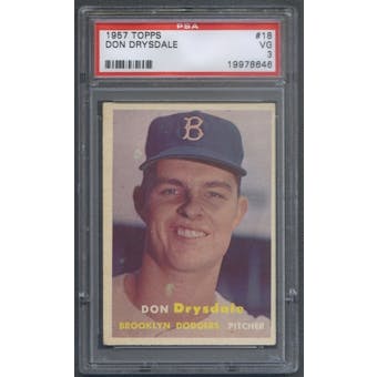 1957 Topps Baseball #18 Don Drysdale Rookie PSA 3 (VG) *8646