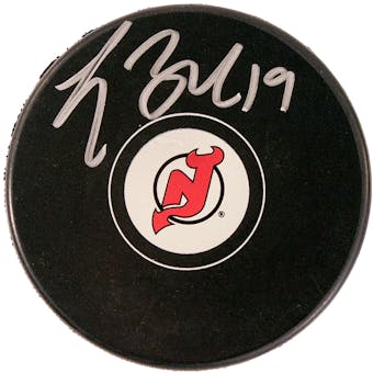 Travis Zajac Autographed New Jersey Devils Hockey Puck (Leaf)