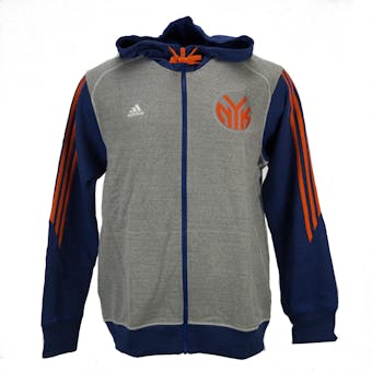 New York Knicks Adidas Heather Grey & Blue Pre-Game Full Zip Fleece Hoodie (Adult L)