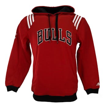 Chicago Bulls Adidas Red Three Stripe Fleece Pullover Hoodie (Adult L)
