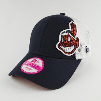 Cleveland Indians New Era 9Forty Navy Sequin Shimmer Adjustable Hat (Womens OSFA)