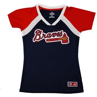Atlanta Braves Majestic Navy Forged Classic V-Neck Tee Shirt (Womens XL)