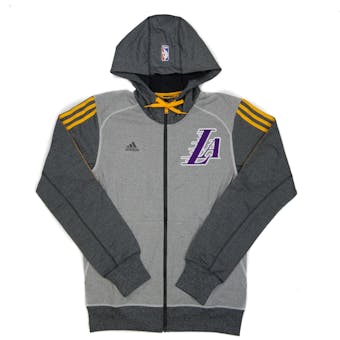 Los Angeles Lakers Adidas Heather Grey & Gold Pre-Game Full Zip Fleece Hoodie (Adult L)