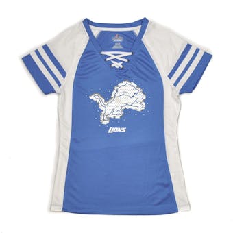 Detroit Lions Majestic Blue Draft Me VII V-Neck Lace Up Tee Shirt (Womens S)