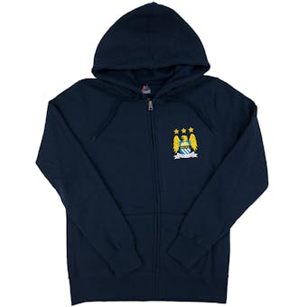 Manchester City F.C Majestic Navy Crest Fleece Full Zip Hoodie (Adult M)