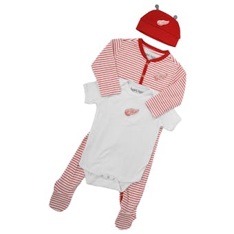 Detroit Red Wings Old Time Hockey Red & White Creeper Bodysuit & Hat Set (Infant 6M)