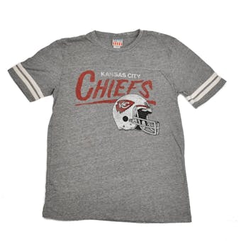 Kansas City Chiefs Junk Food Heather Gray Vintage Striped Tri Blend Tee Shirt (Adult L)