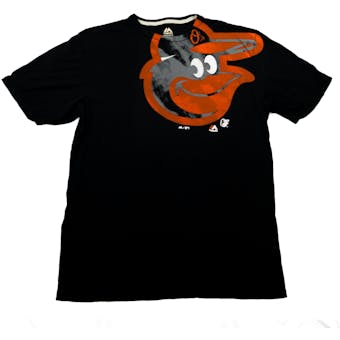 Baltimore Orioles Majestic Black Pinstripe Illusion Logo Tee Shirt