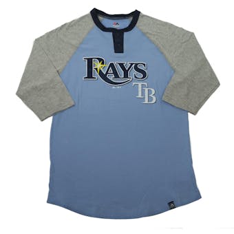 Tampa Bay Rays Majestic Blue Force Play 3/4 Sleeve Tee Shirt (Adult L)