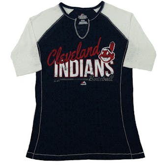 Cleveland Indians Majestic Navy Playful Pitch Womens Raglan Tee Shirt