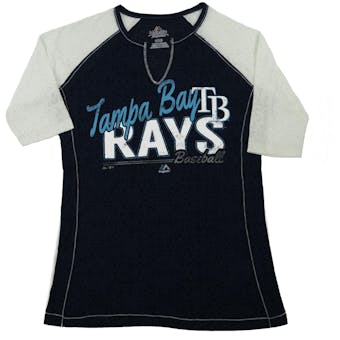 Tampa Bay Rays Majestic Navy Playful Pitch Womens Raglan Tee Shirt (Womens M)