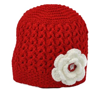 Wisconsin Badgers Top Of The World Womens Red Maritime Flower Knit Hat (Womens One Size)