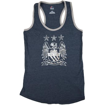 Manchester City F.C Majestic Heather Navy Crest Tri Blend Tank Top (Womens S)