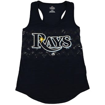 Tampa Bay Rays Majestic Navy Baseball Dreamer Sequin Tank Top (Womens L)