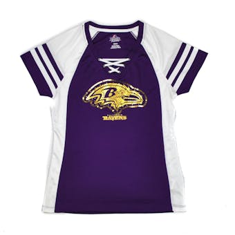 Baltimore Ravens Majestic Purple Draft Me VII V-Neck Lace Up Tee Shirt (Womens S)