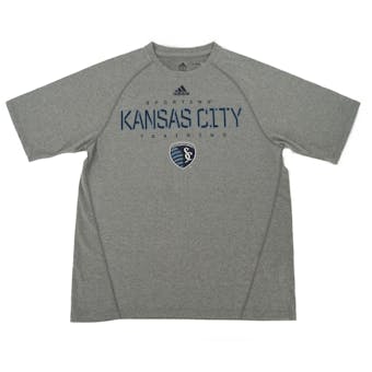 Kansas City Sporting Adidas Gray Climalite Performance Tee Shirt (Adult L)
