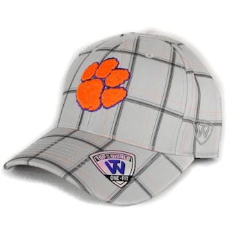 Clemson Tigers Top Of The World Fuse Plaid Grey & Orange One Fit Flex Hat (Adult One Size)