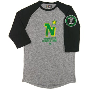 Minnesota North Stars Majestic Gray Ready To Go 3/4 Sleeve Tri Blend Tee Shirt (Adult XXL)
