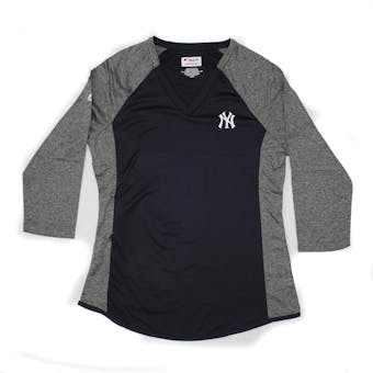New York Yankees Majestic Navy Featherweight 3/4 Sleeve Performance Tee Shirt (Womens M)