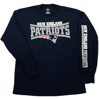 New England Patriots Majestic Navy Primary Receiver Long Sleeve Tee Shirt (Adult L)