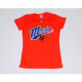 New York Mets Majestic Orange Hype-Tastic Tee Shirt (Womens L)