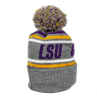 LSU Tigers Top Of The World Gray Stryker Cuffed Pom Knit Hat (Adult One Size)