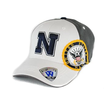 Navy Midshipmen Top Of The World Premium Collection Two Tone White & Grey One Fit Flex Hat (Adult One Size)