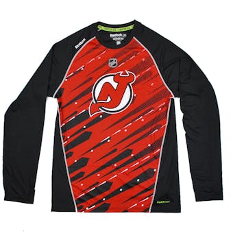 New Jersey Devils Reebok Red Center Ice Performance Long Sleeve Tee Shirt (Adult L)
