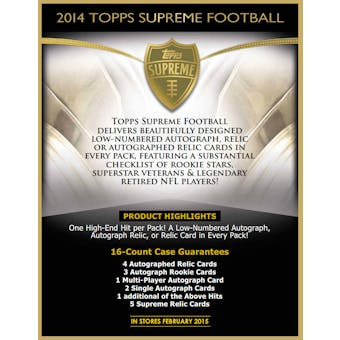 2014 Topps Supreme Football 16-Box Case - DACW Live 30 Spot Random Team Break #1