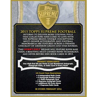 2015 Topps Supreme Football Hobby 16-Box Case- DACW Live 32 Spot Random Team Break #1