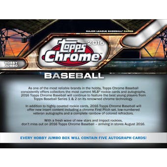 2016 Topps Chrome Baseball Jumbo 8-Box Case - DACW Live @ National  30 Spot Random Team Break