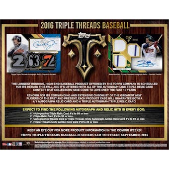 2016 Topps Triple Threads Baseball Hobby 9-Box Case - DACW Live 30 Spot Random Team Break #2